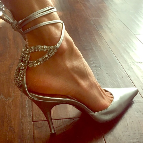 Stuart Weitzman Shoes - Stuart Weitzman silver rhinestone ankle heels